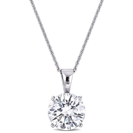 Original AMOUR 2 CT DEW Created Moissanite Solitaire Pendant with Chain In 14K White Gold