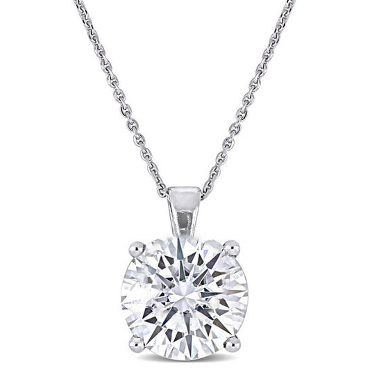 Original AMOUR 3 1/2 CT DEW Created Moissanite Solitaire Pendant with Chain In 14K White Gold