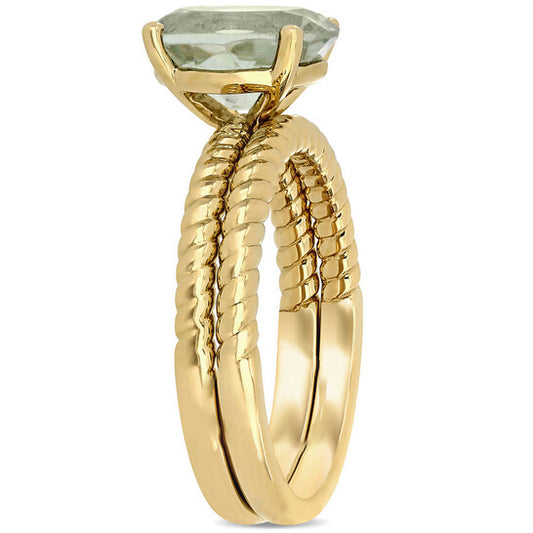 Original AMOUR 2 1/3CT TGW Green Quartz Twist Bridal Ring Set In 14K Yellow Gold