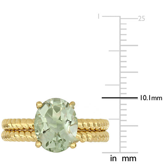 Original AMOUR 2 1/3CT TGW Green Quartz Twist Bridal Ring Set In 14K Yellow Gold