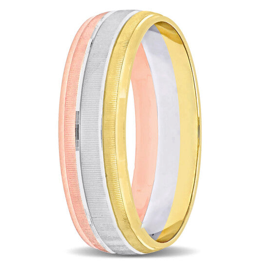 Original Amour Men's 6mm Brushed Finish Wedding Band in 14k 3-Tone Rose, White, and Yellow Gold