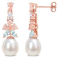 Original AMOUR Morganite, White Topaz and Aquamarine and 8.5 - 9 Mm White Cultured Freshwater Pearl Drop Earrings In Rose Plated Sterling Silver