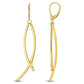 Original AMOUR Open Crossover Design Hanging Earrings On Leverback In 10K Yellow Gold