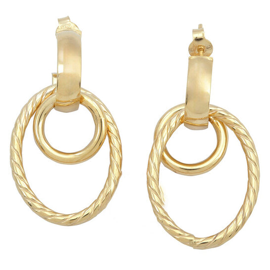 Original AMOUR Open Huggie Hoop with Open Circle & Oval Drop Earrings In 14K Yellow Gold