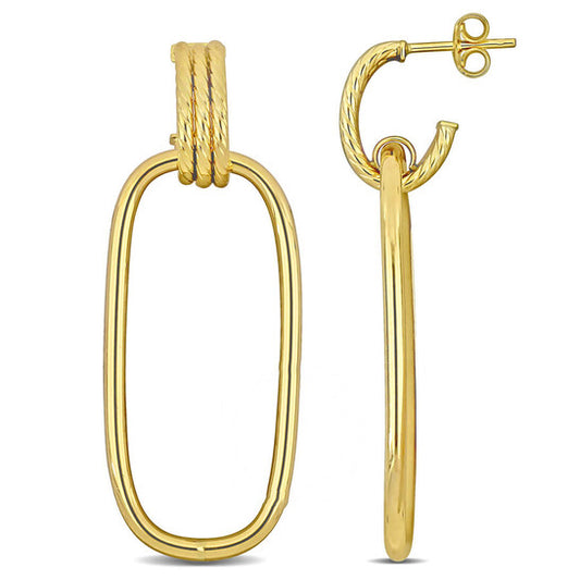 Original AMOUR Open Huggie Hoop with Open Rectangular Drop Earrings In 10K Yellow Gold