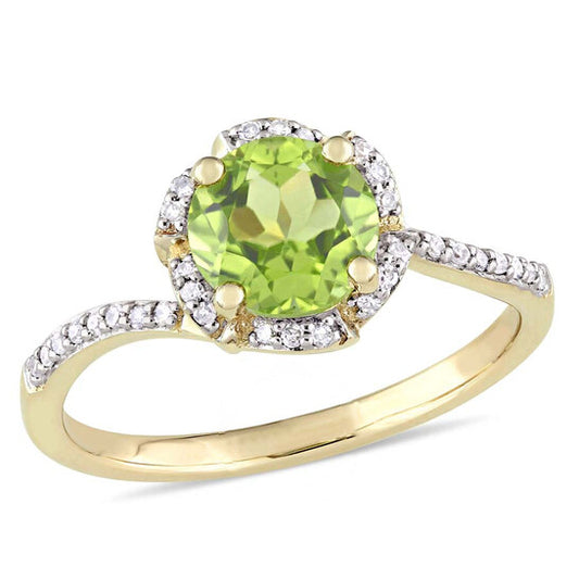 Original Amour Peridot and 1/10 CT Diamond Floral Halo Bypass Ring