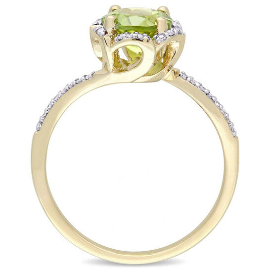 Original Amour Peridot and 1/10 CT Diamond Floral Halo Bypass Ring