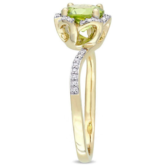 Original Amour Peridot and 1/10 CT Diamond Floral Halo Bypass Ring