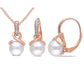 Original AMOUR 1/10 CT TW Diamond and 8 - 8.5 Mm Cultured Freshwater Pearl Swirl Leverback Earrings and Pendant with Chain 2-piece Set In Rose Silver