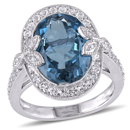 Original Amour Silver 0.03 CT Diamond TW And 7 7/8 CT TGW Blue Topaz - London White Topaz Fashion Ring