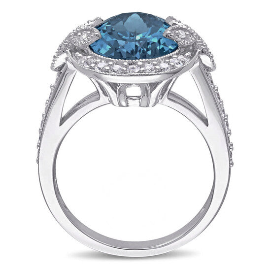 Original Amour Silver 0.03 CT Diamond TW And 7 7/8 CT TGW Blue Topaz - London White Topaz Fashion Ring