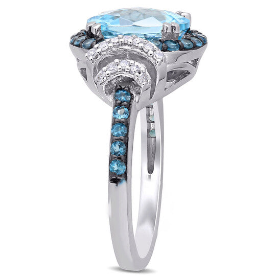 Original Amour Silver Black Rhodium Plated 1/8 CT Diamond TW And 4 4/5 CT TGW Blue Topaz - Sky Blue Topaz - London Fashion Ring