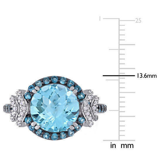 Original Amour Silver Black Rhodium Plated 1/8 CT Diamond TW And 4 4/5 CT TGW Blue Topaz - Sky Blue Topaz - London Fashion Ring