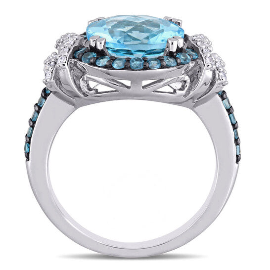 Original Amour Silver Black Rhodium Plated 1/8 CT Diamond TW And 4 4/5 CT TGW Blue Topaz - Sky Blue Topaz - London Fashion Ring