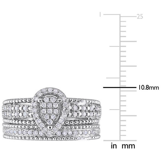 Original Amour Sterling Silver 1/3 CT TDW Diamond Pear Shape Cluster Bridal Set