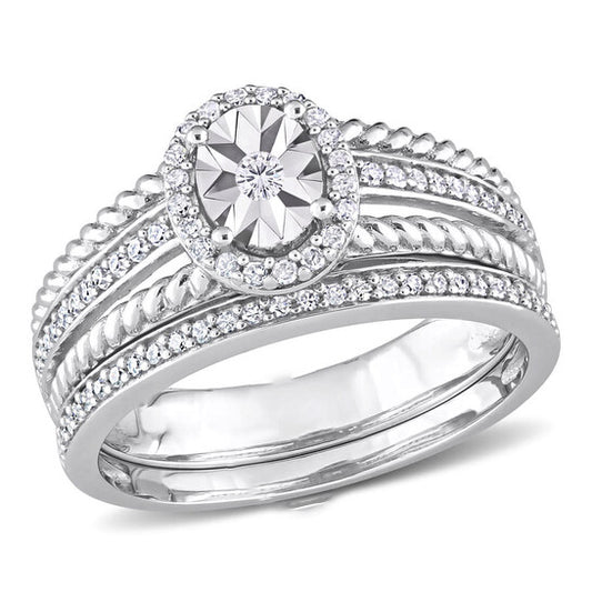 Original Amour Sterling Silver 1/3 CT TW Diamond Oval Bridal Ring Set