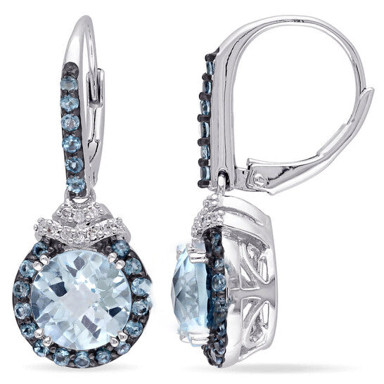 Original AMOUR 4 5/8 CT TGW Sky and London Blue Topaz and 1/10 CT TW Diamond Leverback Earrings In Sterling Silver