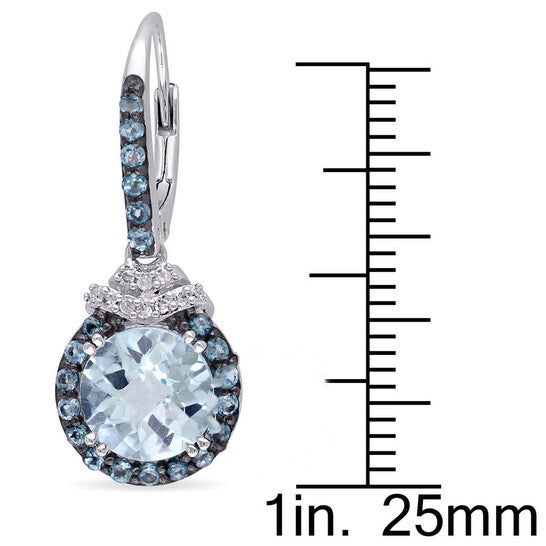 Original AMOUR 4 5/8 CT TGW Sky and London Blue Topaz and 1/10 CT TW Diamond Leverback Earrings In Sterling Silver