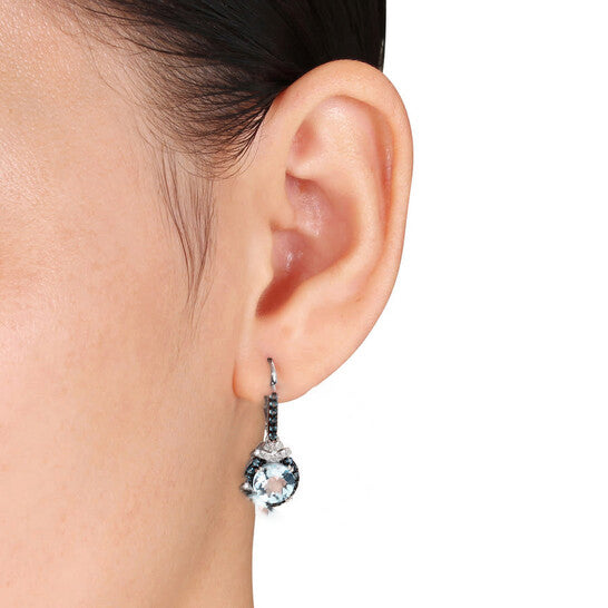 Original AMOUR 4 5/8 CT TGW Sky and London Blue Topaz and 1/10 CT TW Diamond Leverback Earrings In Sterling Silver