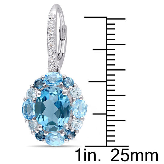 Original AMOUR 7 7/8 CT TGW London, Swiss, Sky Blue and White Topaz Leverback Floral Earrings In Sterling Silver