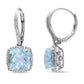 Original AMOUR 8 1/2 CT TGW Blue Topaz and 1/5 CT TW Diamond Leverback Halo Earrings In Sterling Silver