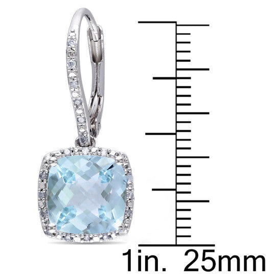 Original AMOUR 8 1/2 CT TGW Blue Topaz and 1/5 CT TW Diamond Leverback Halo Earrings In Sterling Silver