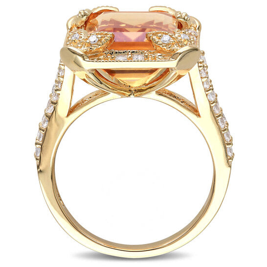 Original Amour Yellow Silver 0.04 CT Diamond TW And 7 3/5 CT TGW Citrine White Topaz Fashion Ring