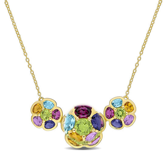 Original AMOUR 5 3/4 CT TGW Rhodolite Swiss-blue Topaz Citrine Amethyst Iolite Peridot Flower Pendant with Chain In Yellow Plated Sterling Silver