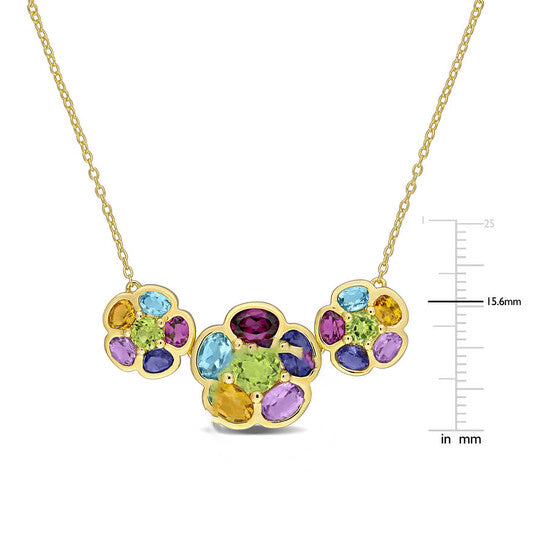 Original AMOUR 5 3/4 CT TGW Rhodolite Swiss-blue Topaz Citrine Amethyst Iolite Peridot Flower Pendant with Chain In Yellow Plated Sterling Silver