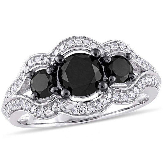 Original Black & White Diamond Engagement Ring in 10k White Gold Plated with Black Rhodium