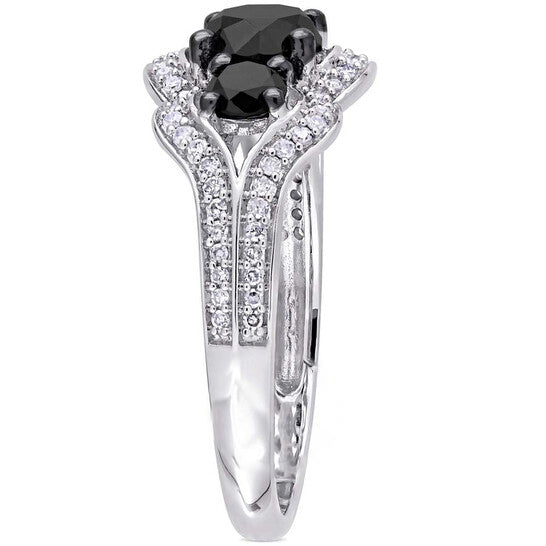 Original Black & White Diamond Engagement Ring in 10k White Gold Plated with Black Rhodium