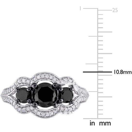 Original Black & White Diamond Engagement Ring in 10k White Gold Plated with Black Rhodium