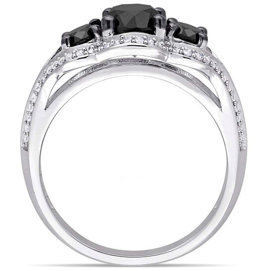 Original Black & White Diamond Engagement Ring in 10k White Gold Plated with Black Rhodium