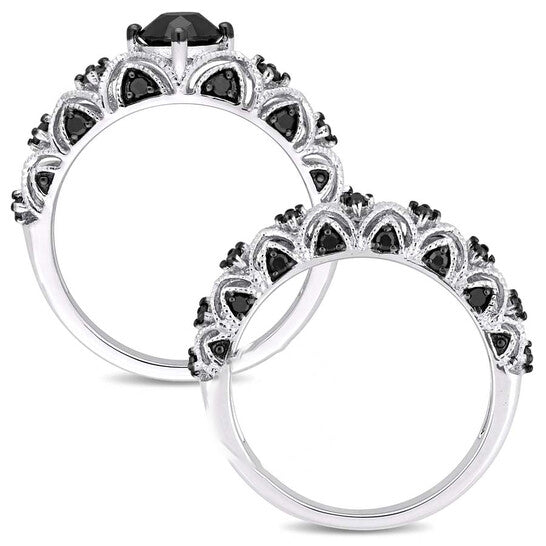 Original Black Diamond Milgrain Detail Bridal Set in 10k White Gold with Black Rhodium