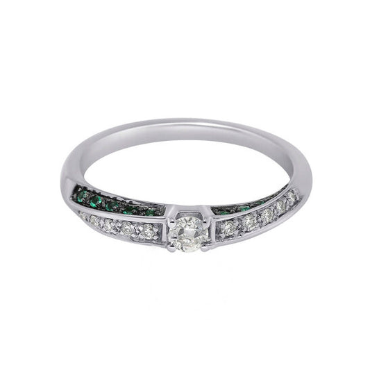 Original Bliss 18K White Gold, Diamond and Emerald Band Ring sz 7 20067091