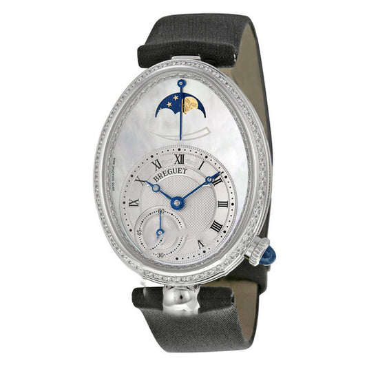 Original Breguet Reine De Naples Mother of Pearl Dial 18kt White Gold Diamond Black Satin Ladies Watch 8908BB52864D00D