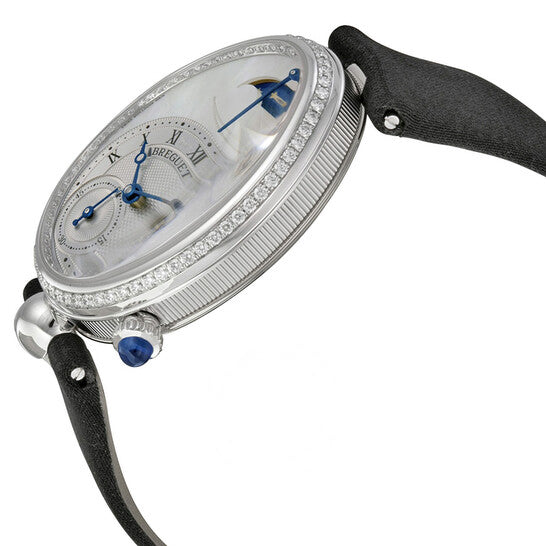 Original Breguet Reine De Naples Mother of Pearl Dial 18kt White Gold Diamond Black Satin Ladies Watch 8908BB52864D00D