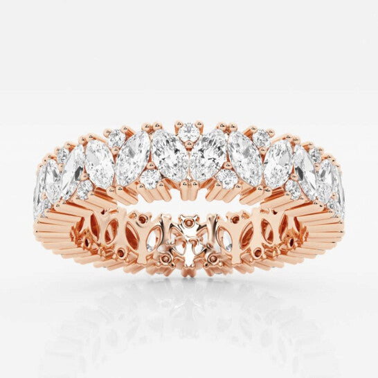 Original Brilliant Diamond 14K Rose Gold 2 1/2 CTTW Marquise Round-Cut LAB GROWN Diamond Alternating Eternity Band (G+SI)