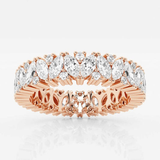 Original Brilliant Diamond 14K Rose Gold 2 1/2 CTTW Marquise Round-Cut LAB GROWN Diamond Alternating Eternity Band (G+SI)