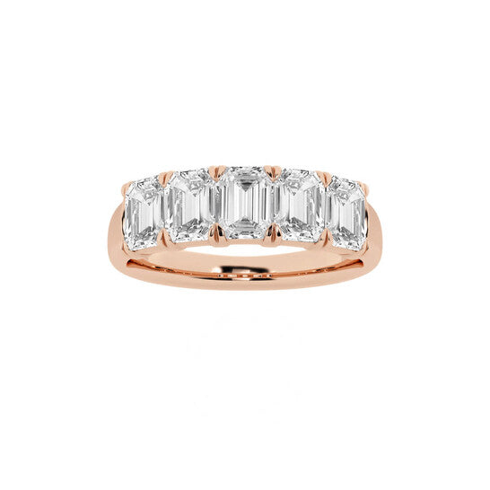 Original Brilliant Diamond 14K Rose Gold 2 CTTW Emerald-Cut LAB GROWN Diamond Five Stone Anniversary Band (FG, SI1+)