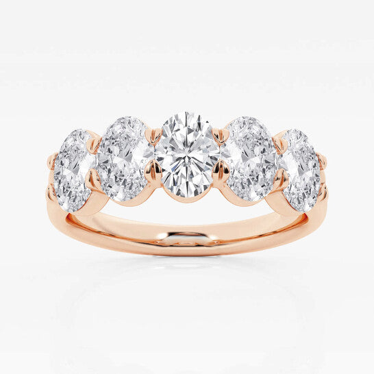 Original Brilliant Diamond 14K Rose Gold 2 CTTW Oval-Cut LAB GROWN Diamond Five Stone Anniversary Band (FG, SI1+)