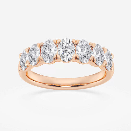 Original Brilliant Diamond 14K Rose Gold 2 CTTW Oval-Cut LAB GROWN Diamond Seven Stone Anniversary Band (FG, SI1+)