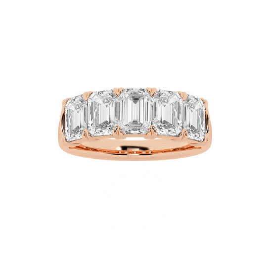 Original Brilliant Diamond 14K Rose Gold 3 CTTW Emerald-Cut LAB GROWN Diamond Five Stone Anniversary Band (FG, SI1+)