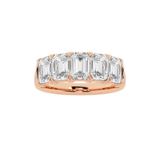 Original Brilliant Diamond 14K Rose Gold 3 CTTW Emerald-Cut LAB GROWN Diamond Five Stone Anniversary Band (FG, SI1+)