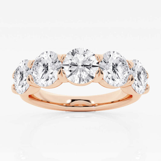 Original Brilliant Diamond 14K Rose Gold 3 CTTW Round-Cut LAB GROWN Diamond Five Stone Anniversary Band (G+/SI)