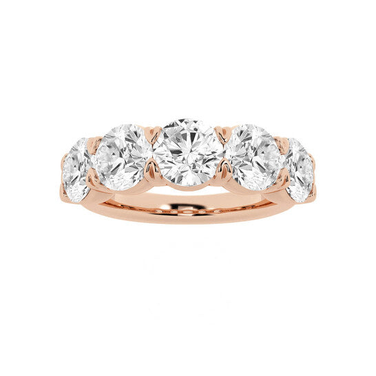 Original Brilliant Diamond 14K Rose Gold 4 CTTW Round-Cut LAB GROWN Diamond Five Stone Anniversary Band (G+/SI)