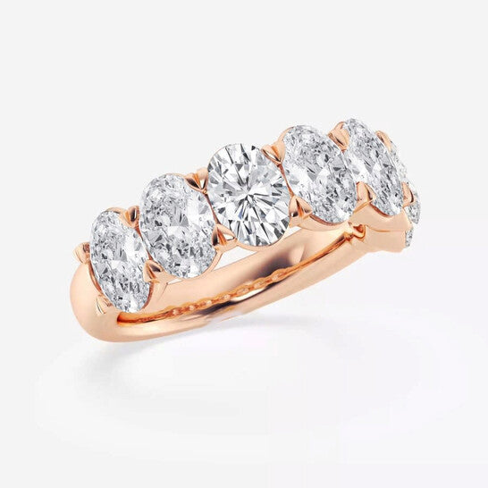 Original Brilliant Diamond 14K Rose Gold 5 CTTW Oval-Cut LAB GROWN Diamond Seven Stone Anniversary Band (FG, SI1+)