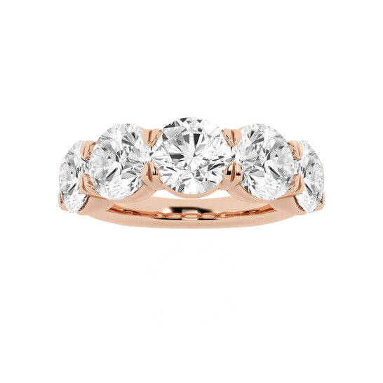 Original Brilliant Diamond 14K Rose Gold 5 CTTW Round-Cut LAB GROWN Diamond Five Stone Anniversary Band (G+/SI)