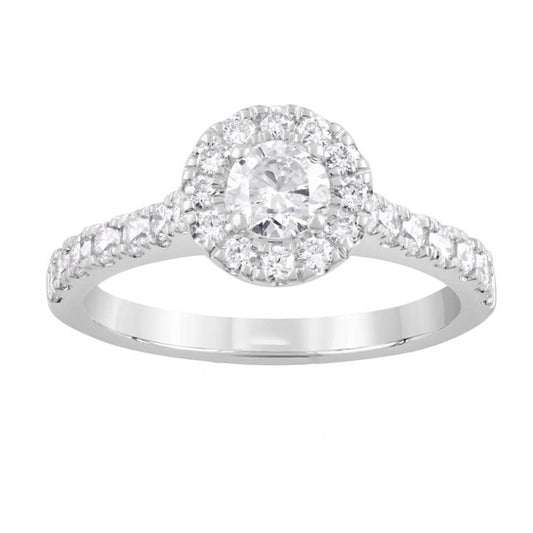 Original Brilliant Diamond 14K White Gold 1 CTTW LAB GROWN Diamond Halo Round Engagement Ring (G-H, SI1-SI2)