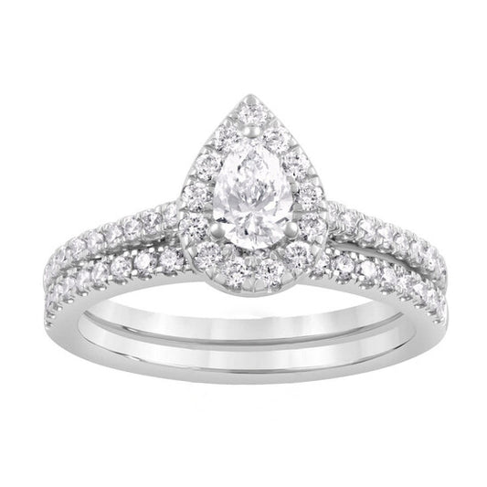 Original Brilliant Diamond 14K White Gold 1 CTTW LAB GROWN Diamond Pear Bridal Set (G-H, SI1-SI2)